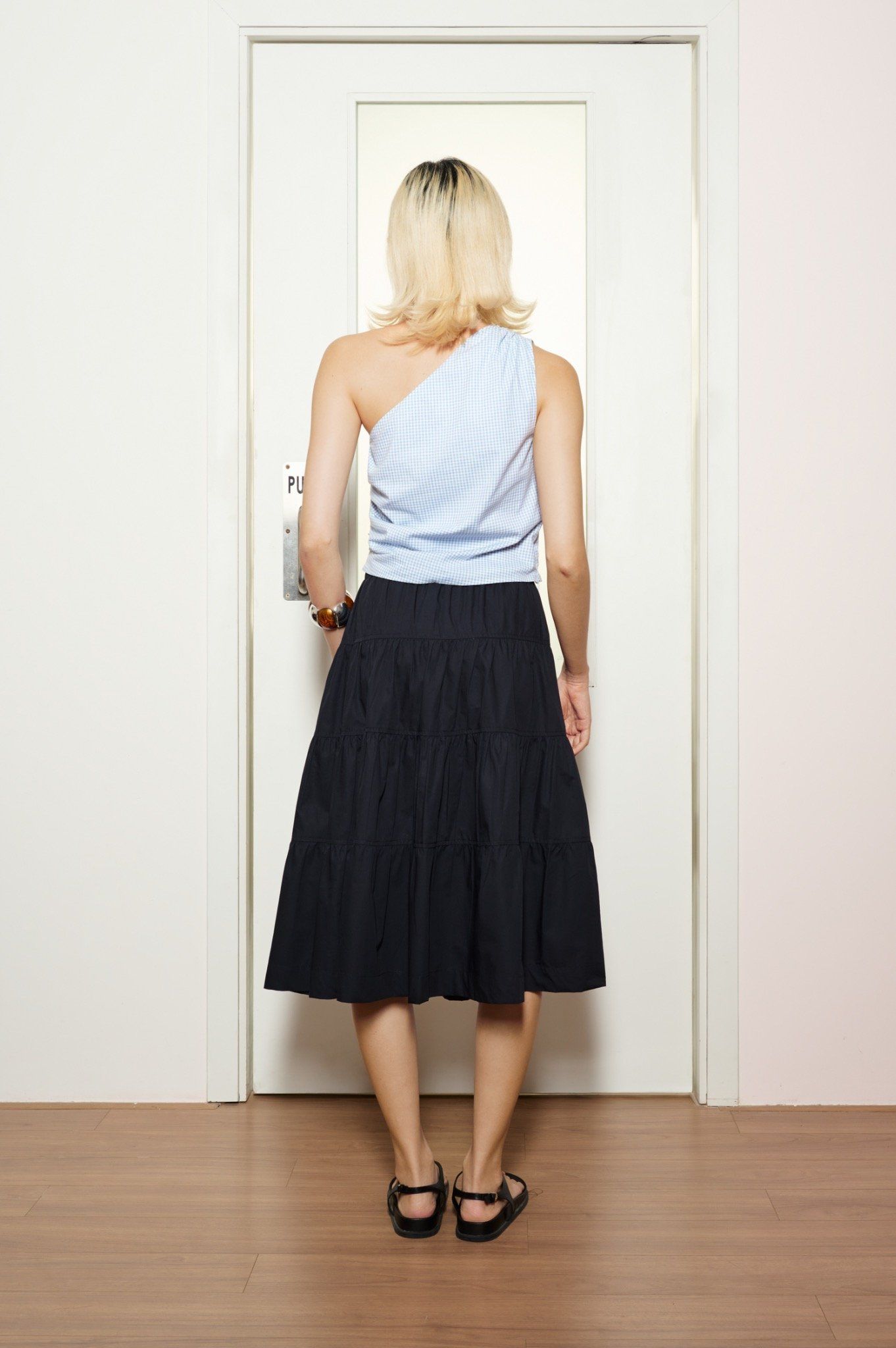  Gingham One Shoulder Top 