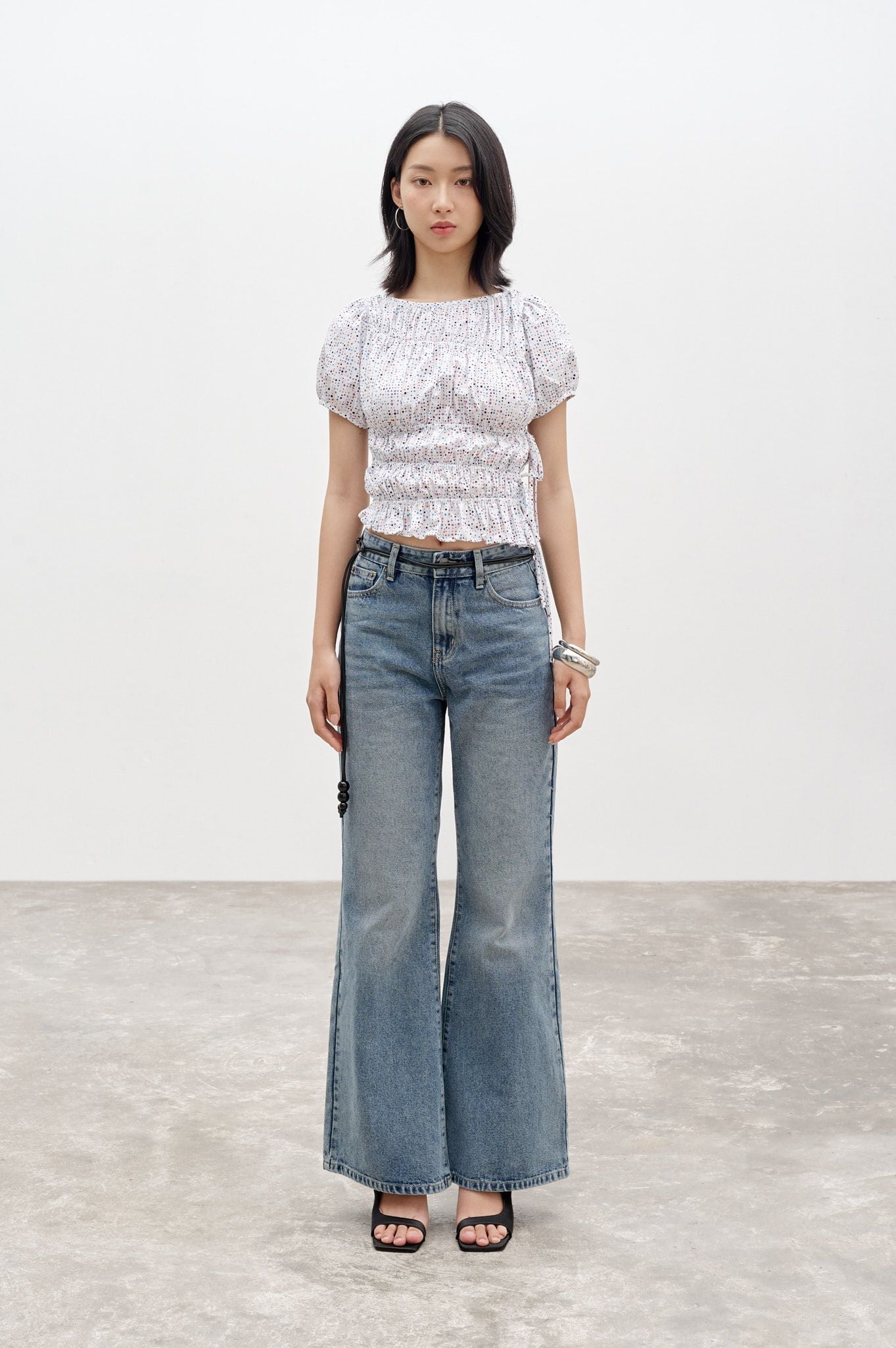  Polka Dot Ruched Top 