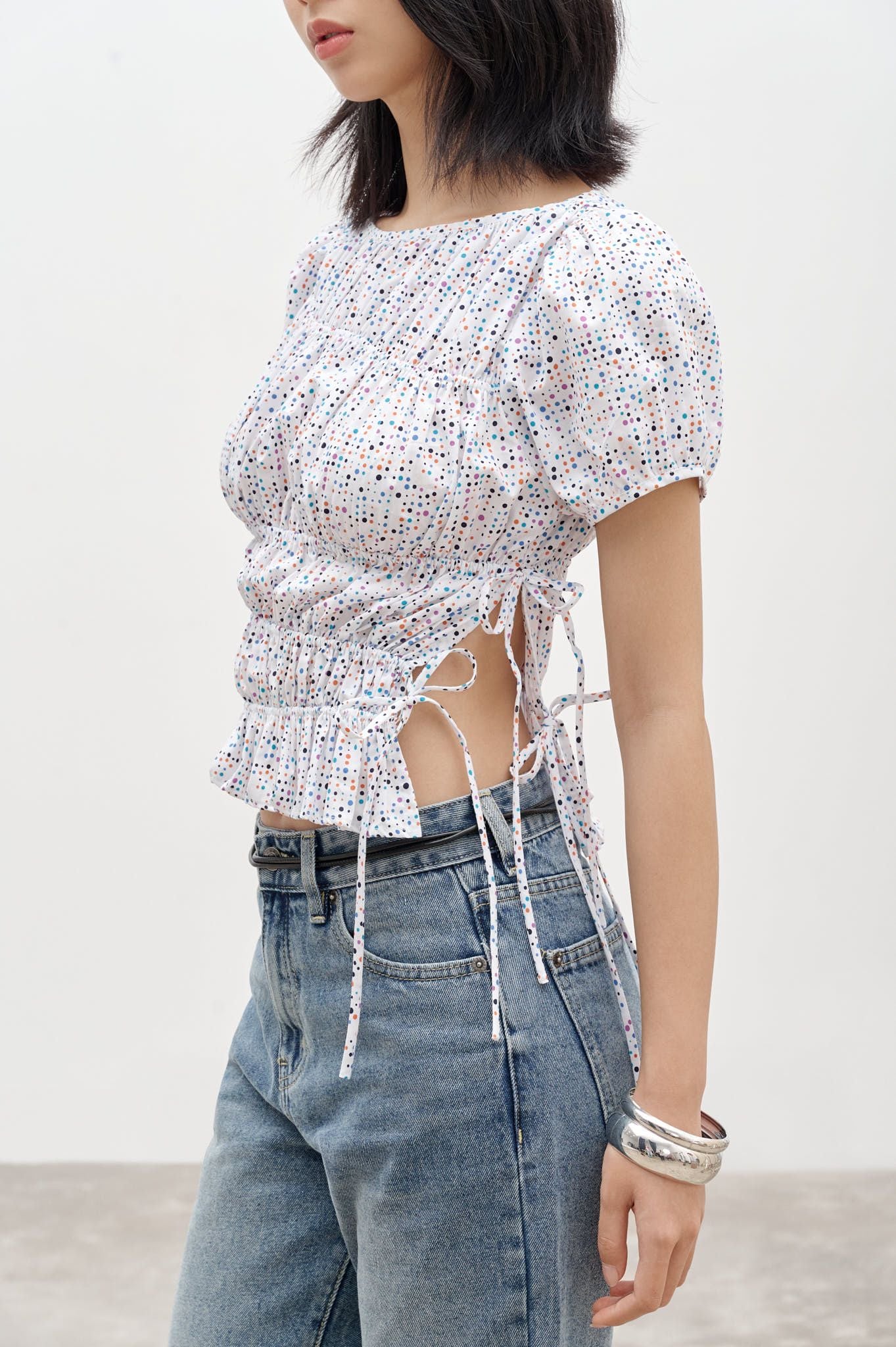  Polka Dot Ruched Top 