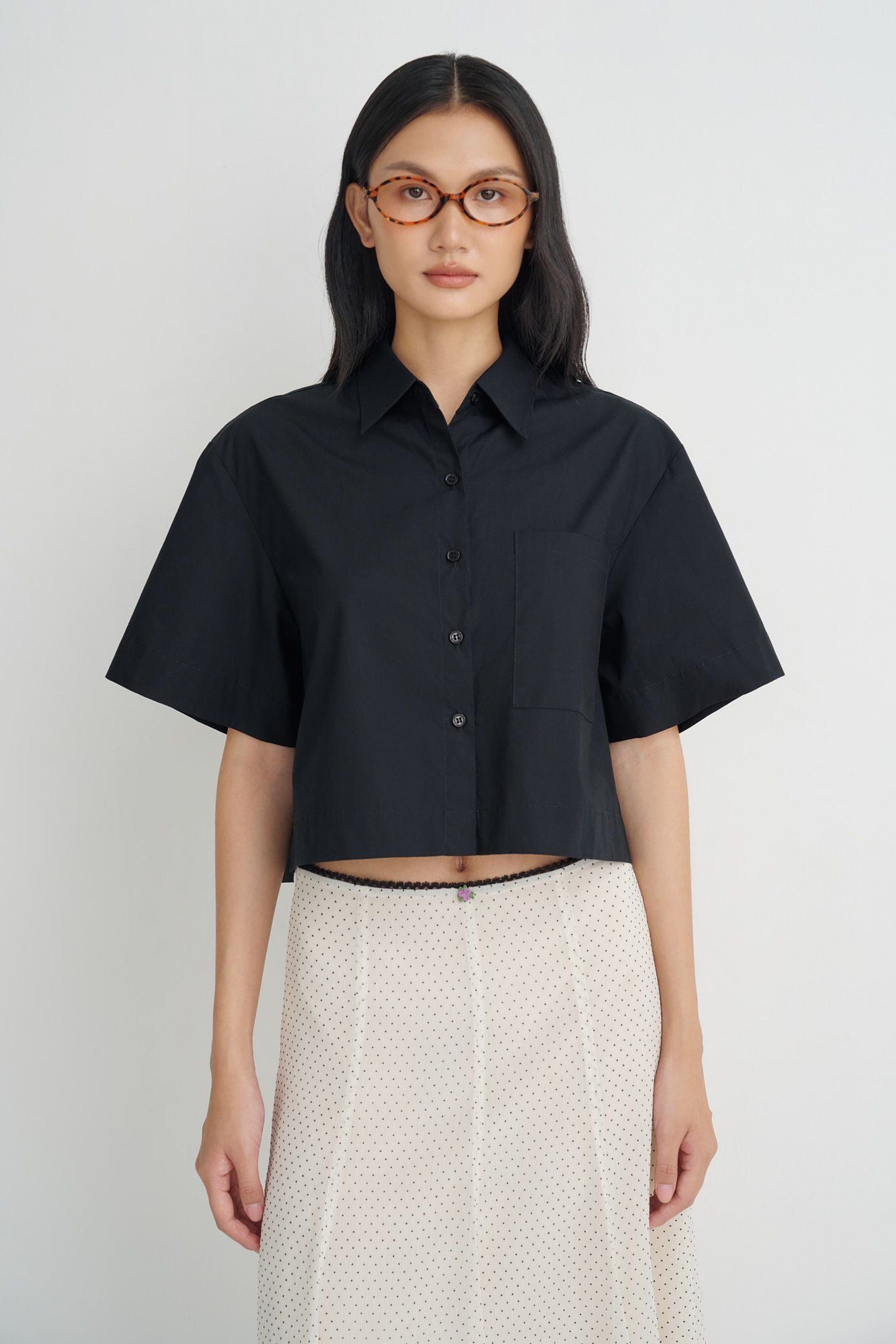  Black Oversized Crop Shirt 