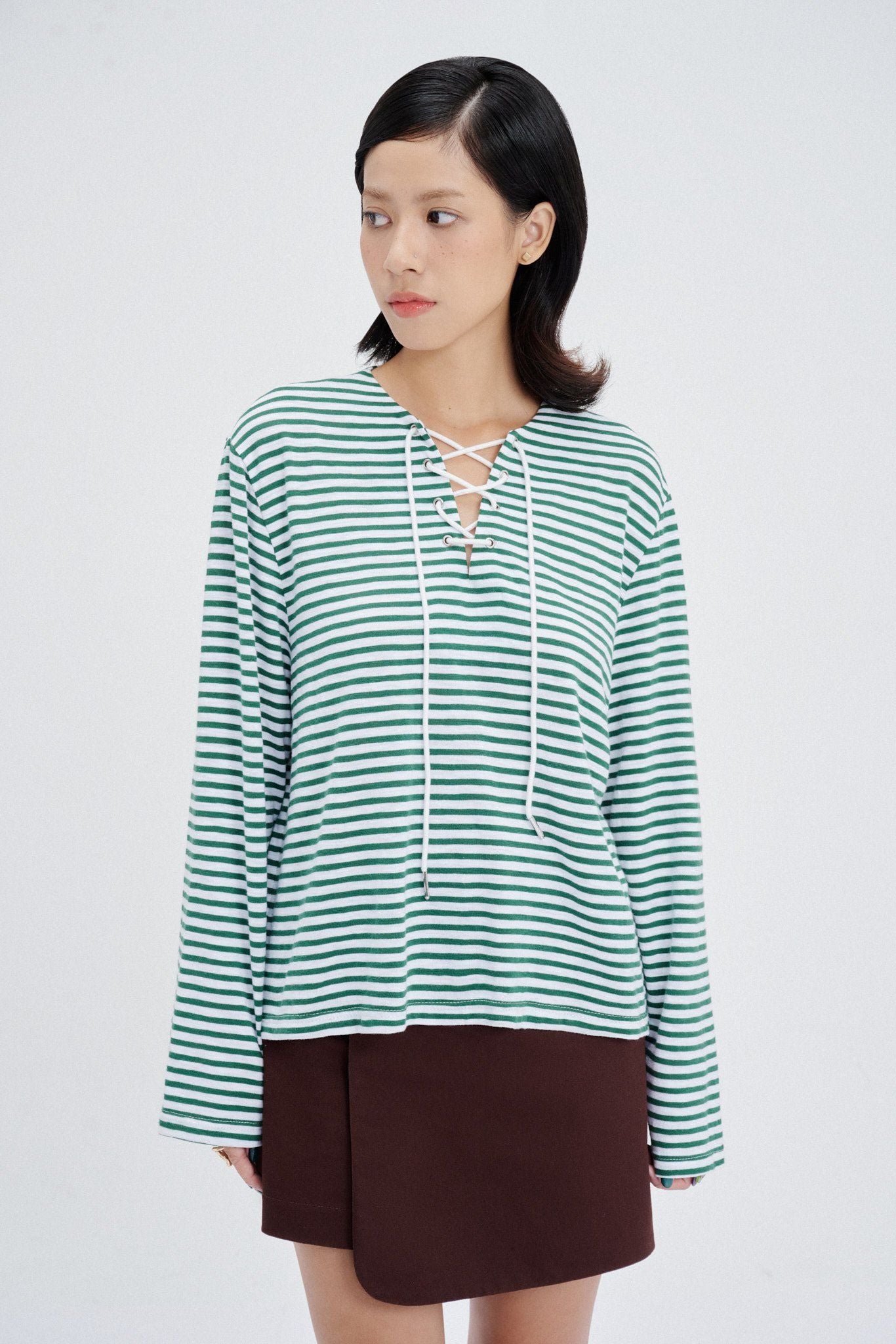  Striped Lace-up Top 