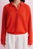  Long Sleeve Knit Polo Top - Burnt Orange 
