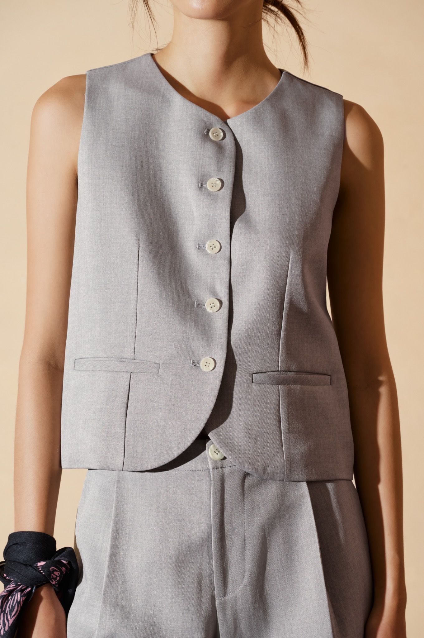  Grey Regular Fit Gilet Top 
