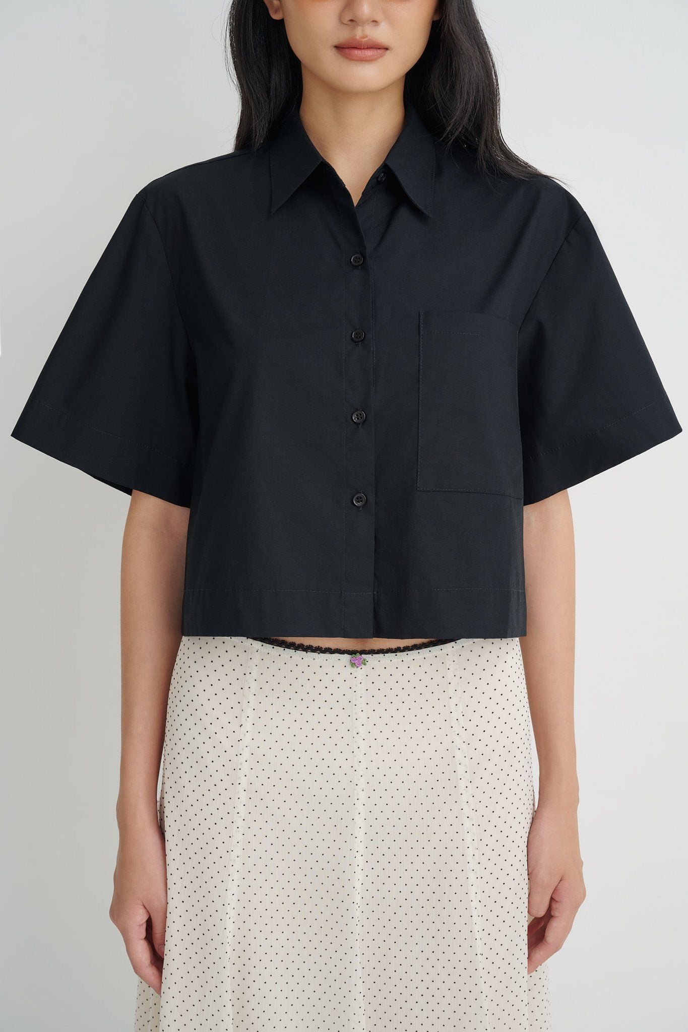  Black Oversized Crop Shirt 