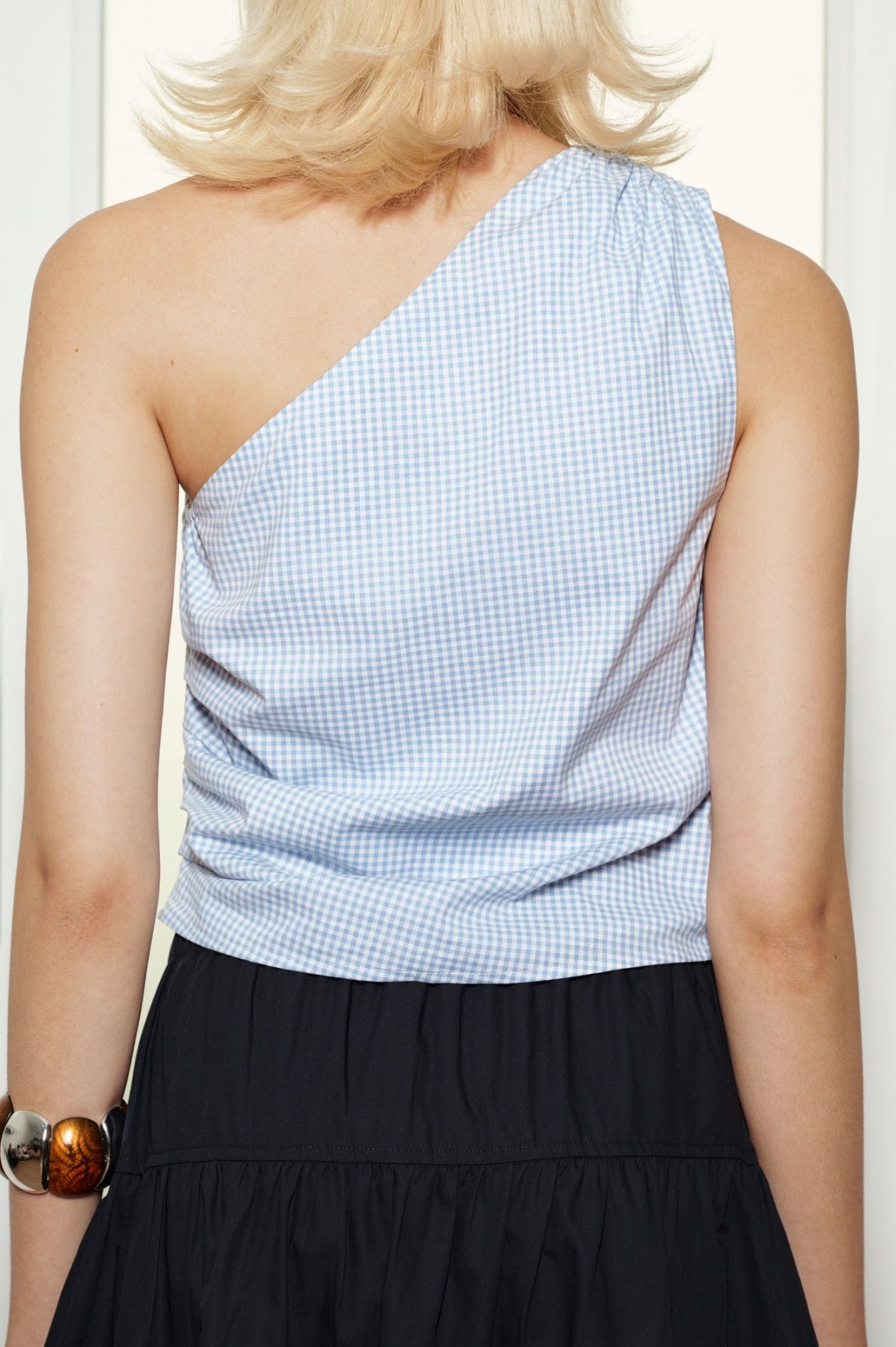  Gingham One Shoulder Top 
