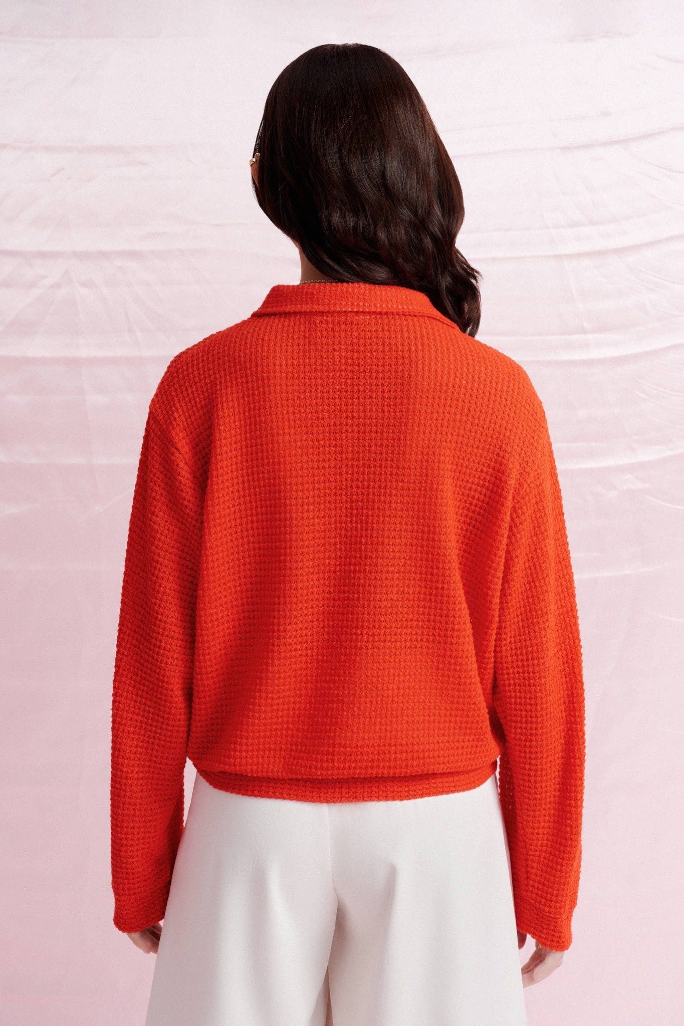  Long Sleeve Knit Polo Top - Burnt Orange 