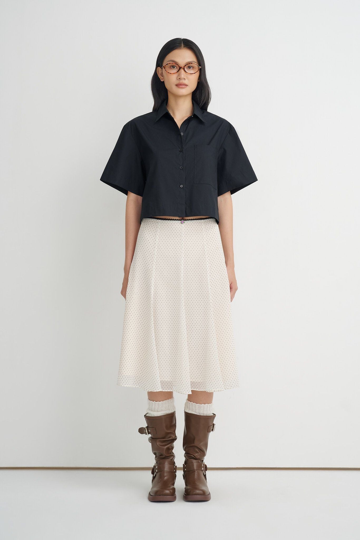  Sơ mi lửng - Black Oversized Crop Shirt - LIBÉ 7325 