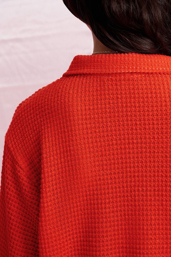  Long Sleeve Knit Polo Top - Burnt Orange 