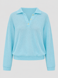  Áo kiểu - Long Sleeve Knit Polo Top - Blue - LIBÉ 7457 