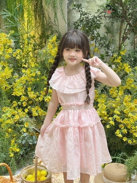  Set Melora - Áo cổ bèo phối chân váy xoè - Hồng 