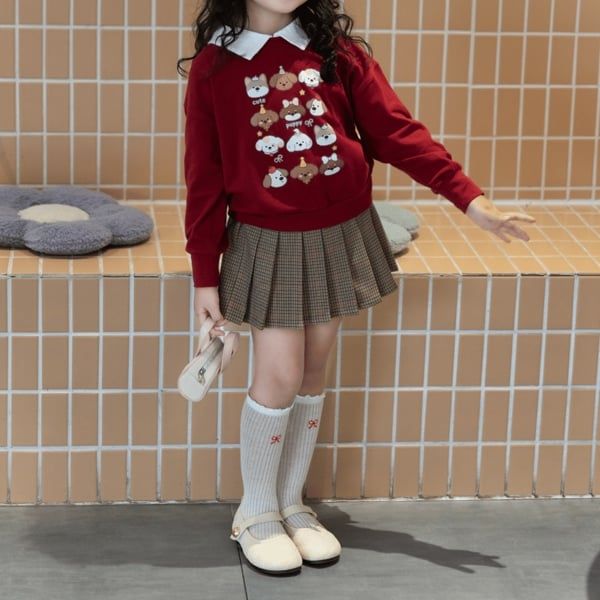  College Skirt - kẻ sọc nâu - Chân váy xếp pli 