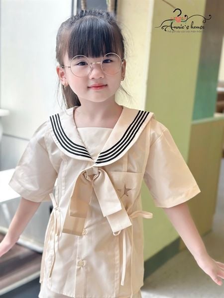  Set Sailor Belle – Set bộ thuỷ thủ đính nơ viền cổ màu Beige 