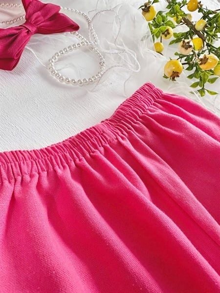  Mai Hạ Set – Set yếm linen xếp pli cao cấp cho bé gái - Hồng 