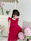  Aura Dress - Đầm tơ cổ bèo nhún - Đỏ 