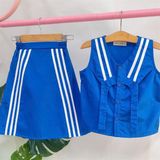  Mira Set – Set Áo Váy Viền Trắng Phối Màu Xanh Tươi Mát 