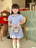  Set Cecilia – Váy áo cổ sen xếp ly, tiểu thư năng động - Xanh Biển 