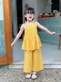  Mai Hạ Set – Set yếm linen xếp pli cao cấp cho bé gái - Vàng 