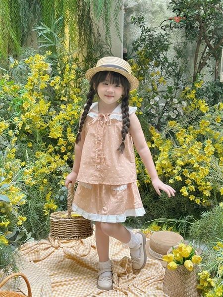  Set Sailor Lulla - set váy chấm bi cam 