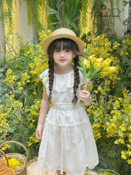  Set Melora - Áo cổ bèo phối chân váy xoè - Trắng 