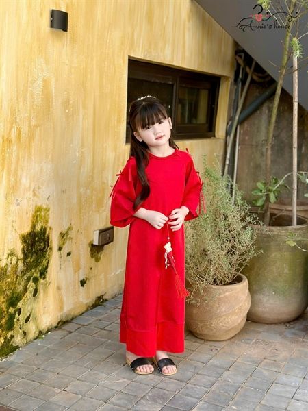  Áo Dài Yên Khuê – Cổ Bím Đính Nơ Dịu Dàng - Màu Đỏ 