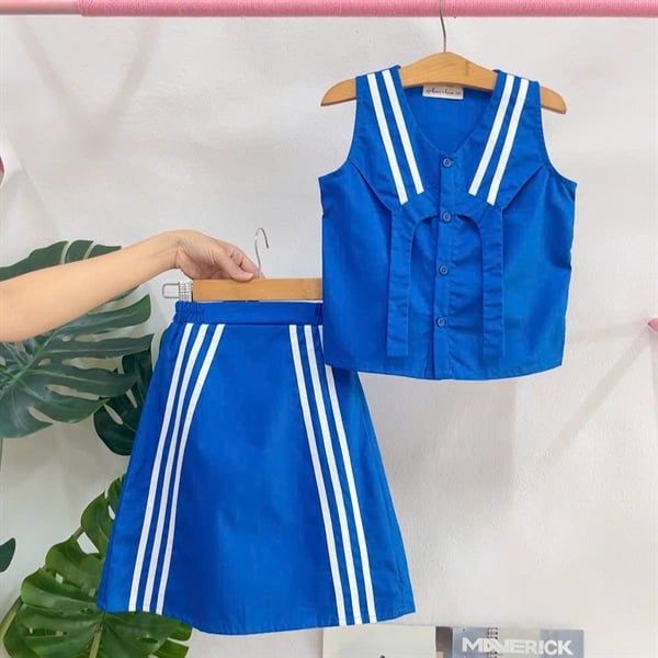  Mira Set – Set Áo Váy Viền Trắng Phối Màu Xanh Tươi Mát 