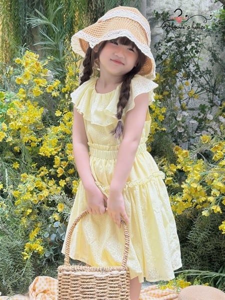  Set Melora - Áo cổ bèo phối chân váy xoè - Vàng 