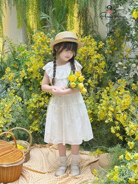  Set Melora - Áo cổ bèo phối chân váy xoè - Trắng 