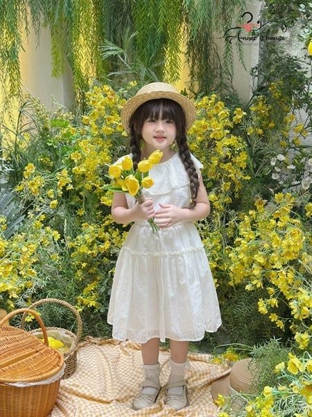  Set Melora - Áo cổ bèo phối chân váy xoè - Trắng 