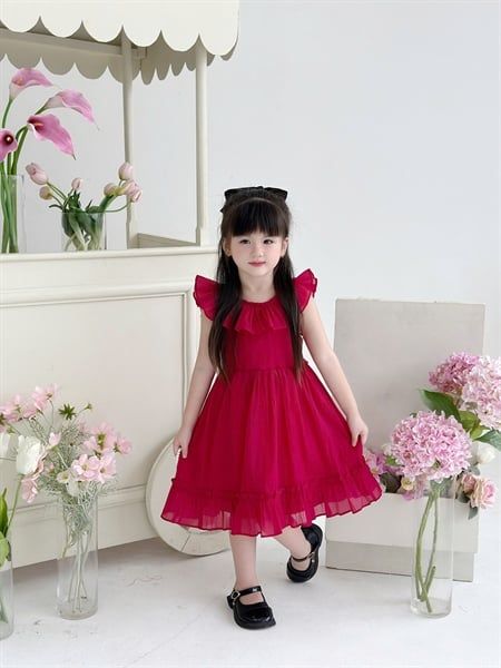  Aura Dress - Đầm tơ cổ bèo nhún - Đỏ 