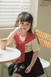  Set Rubi Áo Cotton Phối Khăn Choàng Kẻ Đỏ 
