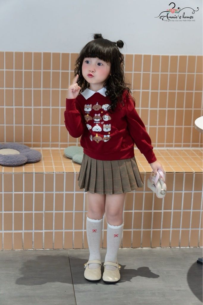  College Skirt - kẻ sọc nâu - Chân váy xếp pli 