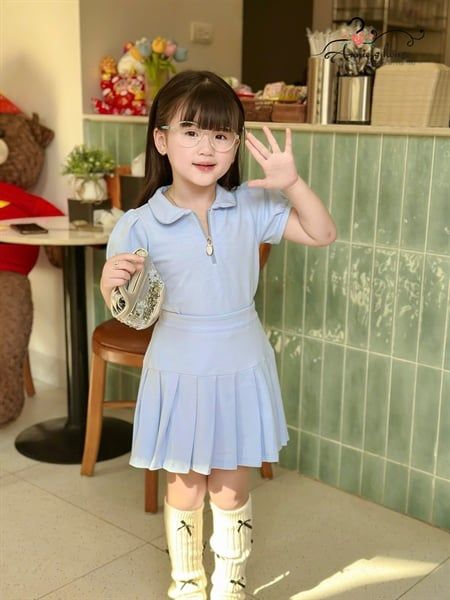  Set Cecilia – Váy áo cổ sen xếp ly, tiểu thư năng động - Xanh Biển 