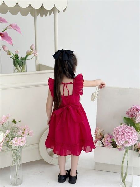  Aura Dress - Đầm tơ cổ bèo nhún - Đỏ 