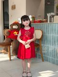  Clara Dress – Đầm Bèo Xếp Thêu Hoa Nơ Eo - Đỏ 