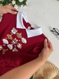  Club Top - đỏ - Áo thun polo dài tay phối cổ trắng in cún 