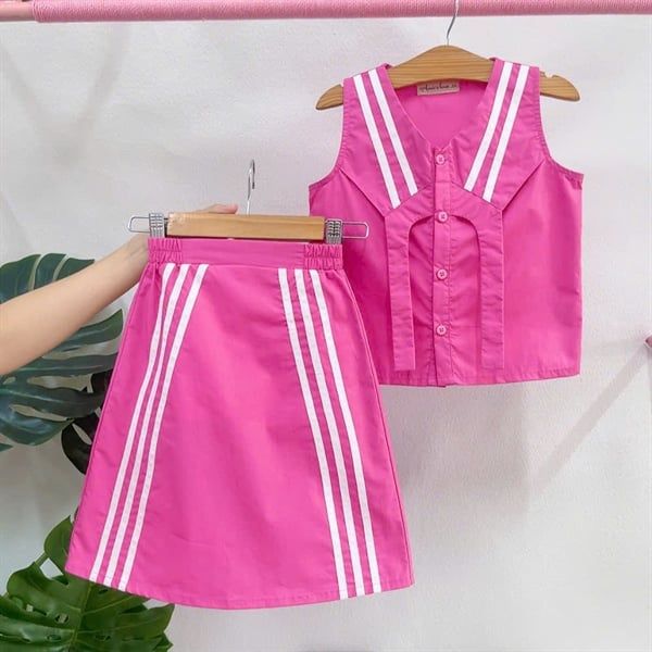  Mira Set – Set Áo Váy Viền Trắng Phối Màu Hồng 