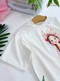  Áo thời trang Belle Fleur - Áo thun in hình cô gái - Trắng 