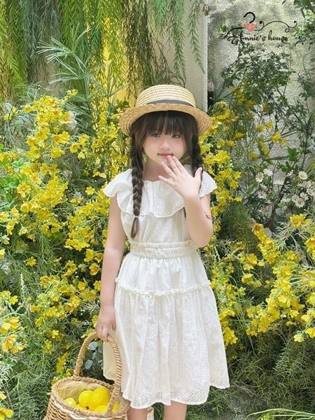  Set Melora - Áo cổ bèo phối chân váy xoè - Trắng 