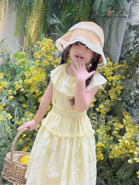  Set Melora - Áo cổ bèo phối chân váy xoè - Vàng 