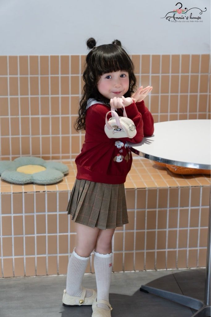  College Skirt - kẻ sọc nâu - Chân váy xếp pli 