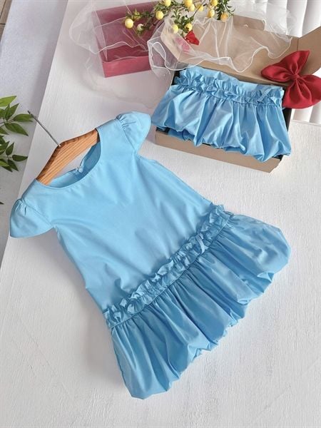  Bibi Dress · Váy dáng bí phồng mềm - Xanh 