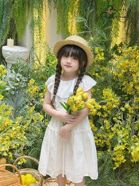  Set Melora - Áo cổ bèo phối chân váy xoè - Trắng 