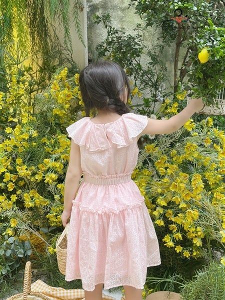  Set Melora - Áo cổ bèo phối chân váy xoè - Hồng 