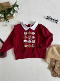  Club Top - đỏ - Áo thun polo dài tay phối cổ trắng in cún 
