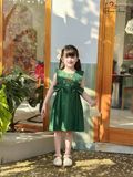  Clara Dress – Đầm Bèo Xếp Thêu Hoa Nơ Eo - Xanh 