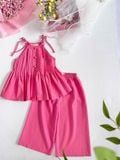  Mai Hạ Set – Set yếm linen xếp pli cao cấp cho bé gái - Hồng 