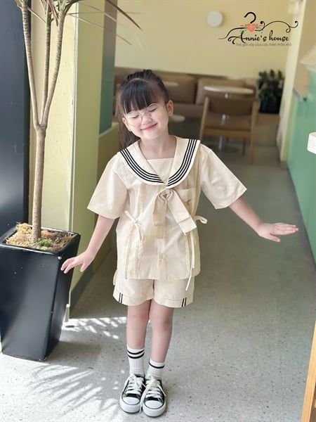  Set Sailor Belle – Set bộ thuỷ thủ đính nơ viền cổ màu Beige 