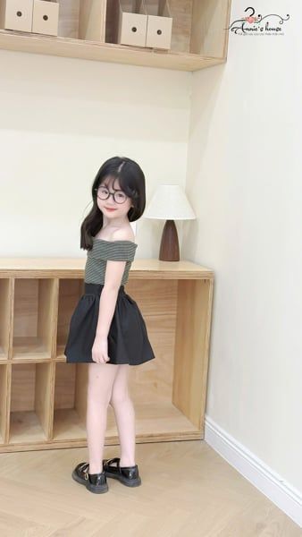  Coco Set - Set Áo Trễ Vai Sọc & Chân Váy Phồng Cho Bé Gái 