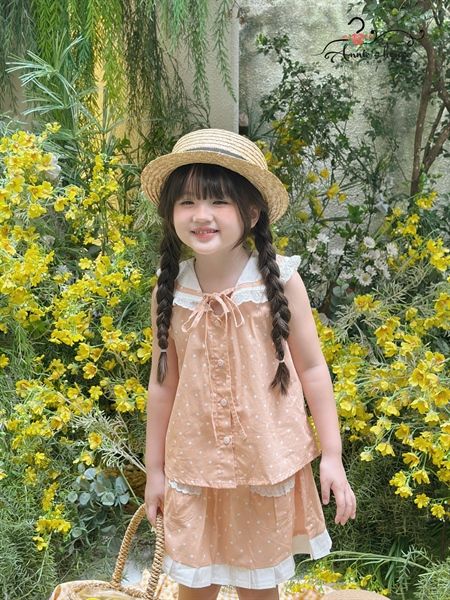  Set Sailor Lulla - set váy chấm bi cam 