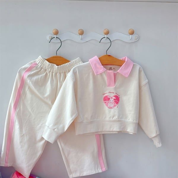  Set Bunny Chic - Bộ thun bé gái dài tay - Kem 
